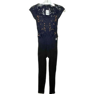 Free People NEW Crochet Top‎ Ribbed Leggings Jumpsuit XS Black